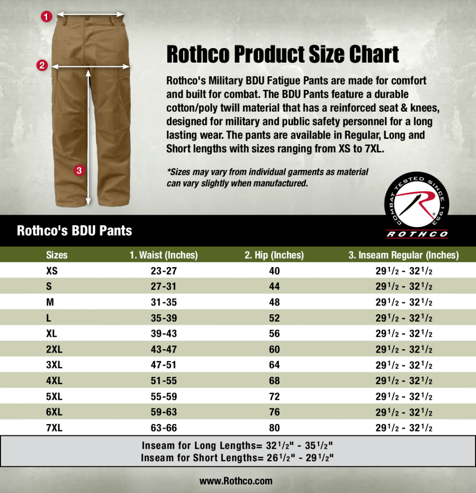 BDU Size Chart Hull Street Outlet